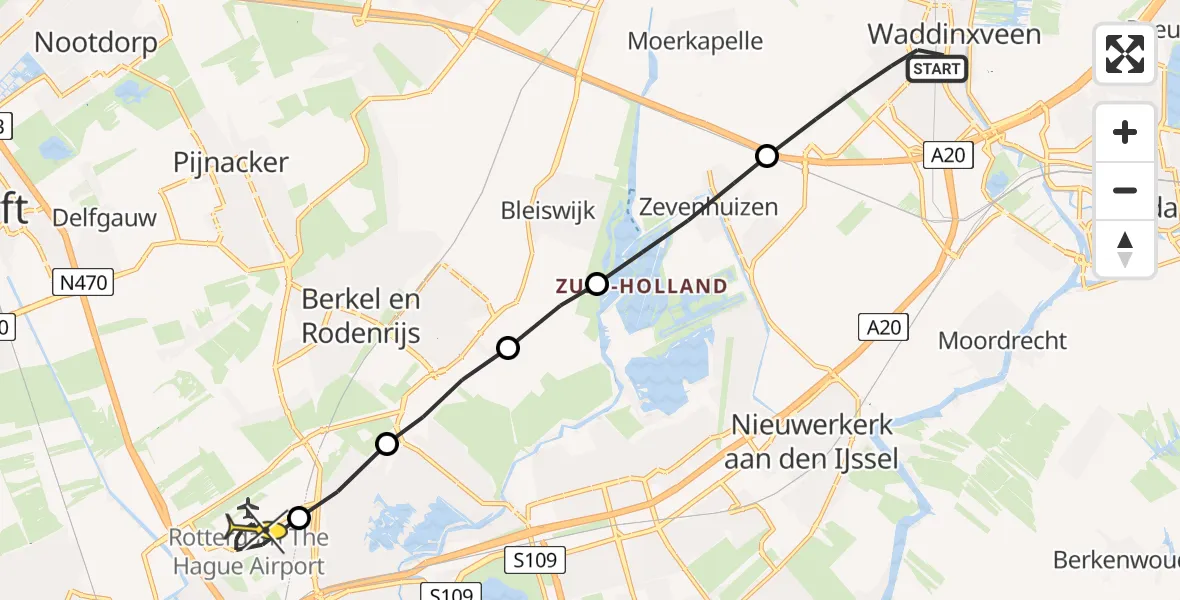 Routekaart van de vlucht: Lifeliner 2 naar Rotterdam The Hague Airport