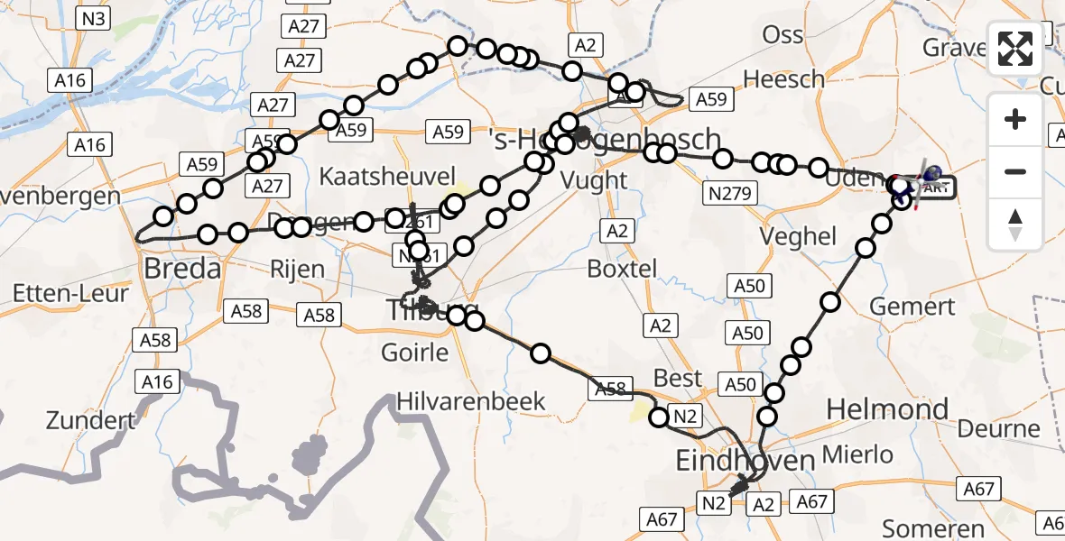 Vluchtroute Politiehelikopter Vliegbasis Volkel - Vliegbasis Volkel, 19 april 2023, 18:24