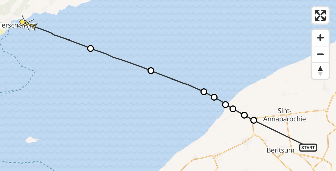 Routekaart van de vlucht: Ambulanceheli naar West-Terschelling