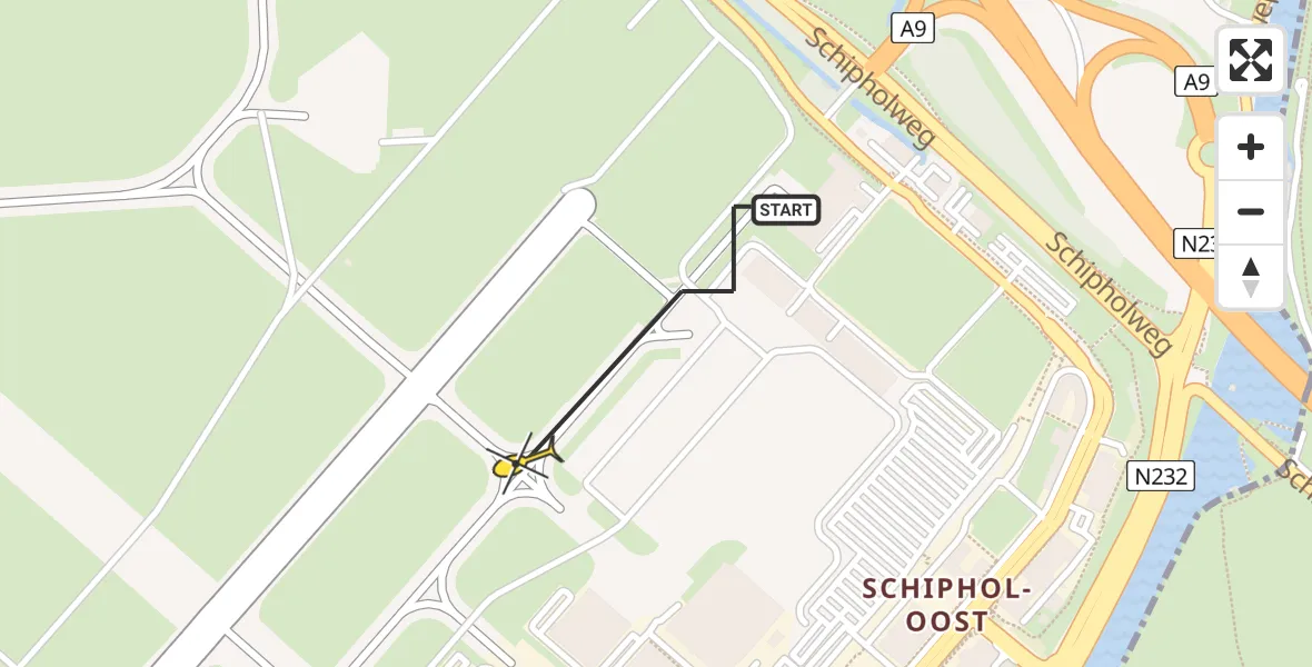 Routekaart van de vlucht: Politieheli naar Schiphol