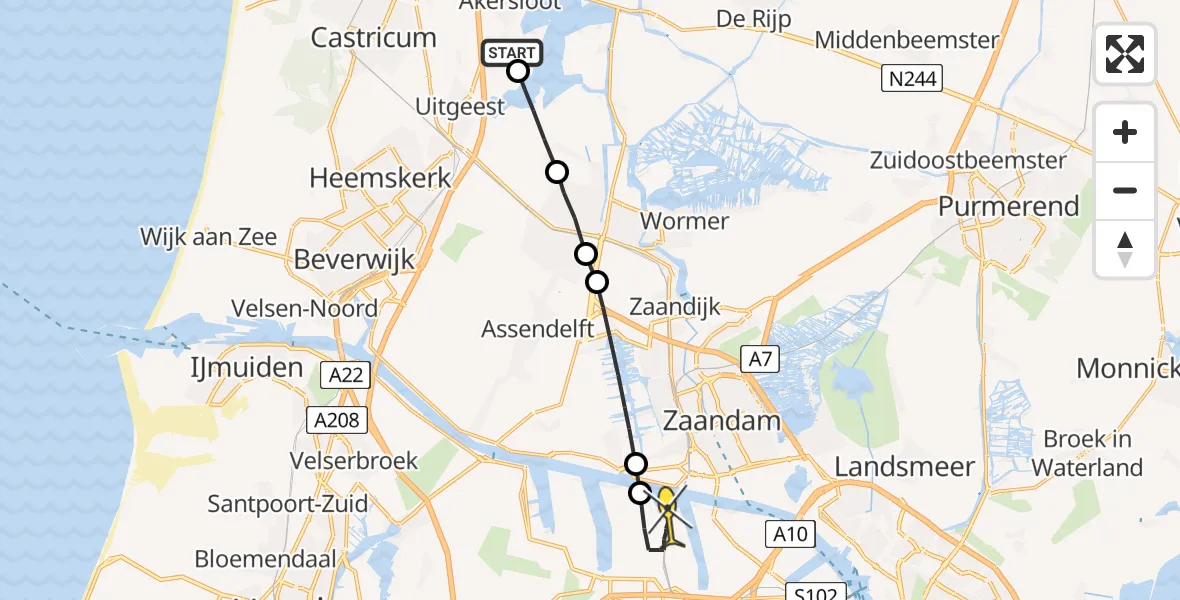 Routekaart van de vlucht: Lifeliner 1 naar Amsterdam Heliport