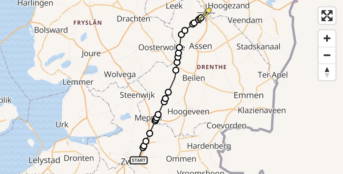 Routekaart van de vlucht: Lifeliner 4 naar Groningen Airport Eelde