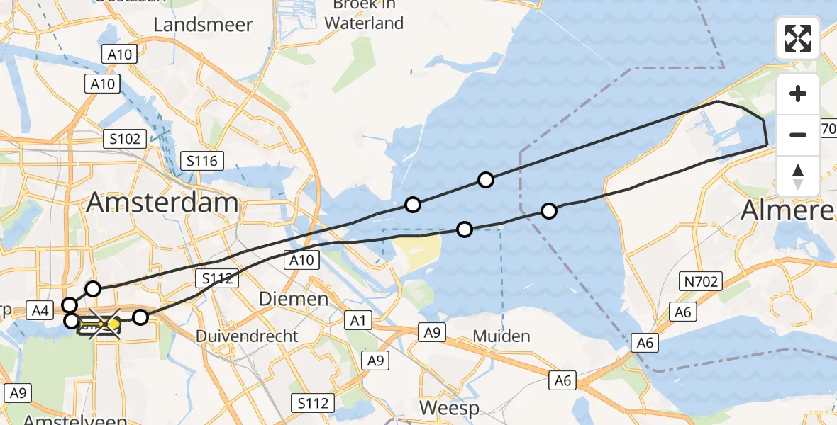 Routekaart van de vlucht: Lifeliner 1 naar VU Medisch Centrum Amsterdam