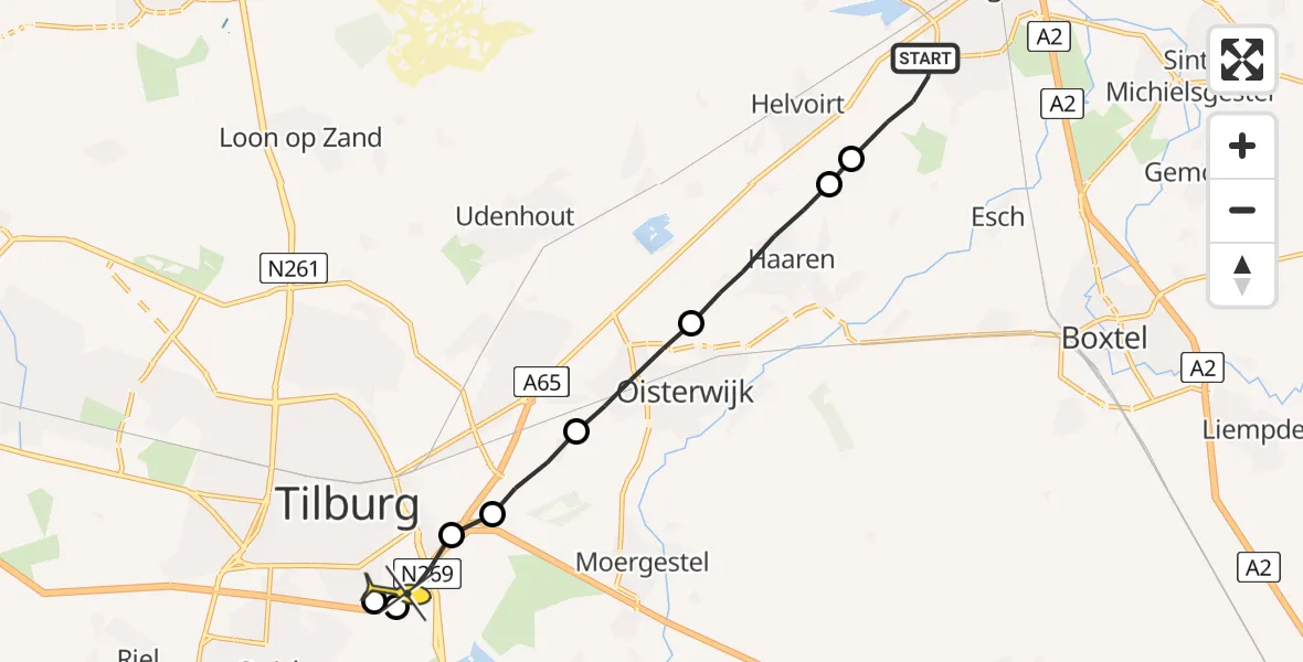 Routekaart van de vlucht: Lifeliner 3 naar Tilburg