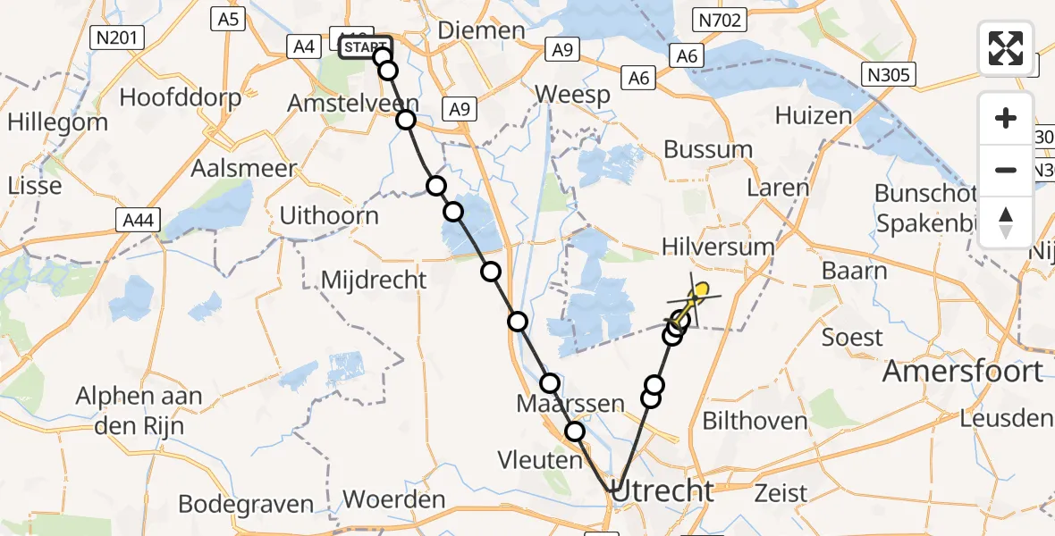 Routekaart van de vlucht: Lifeliner 1 naar Vliegveld Hilversum