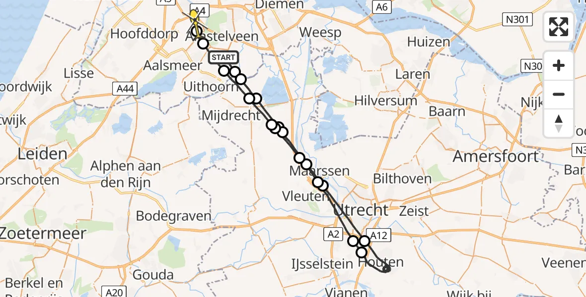 Routekaart van de vlucht: Politieheli naar Schiphol