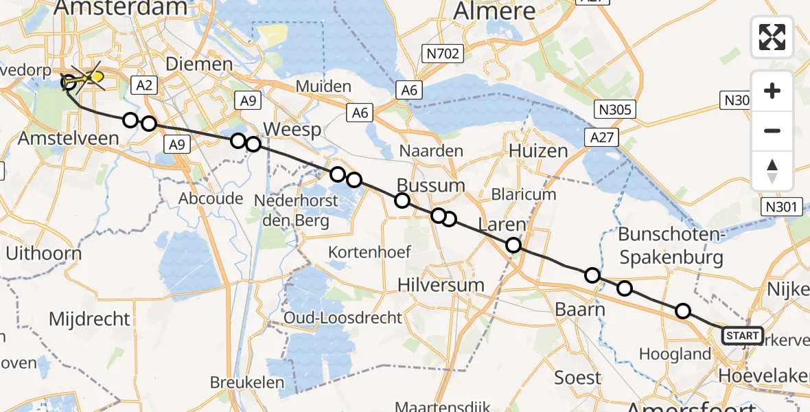 Routekaart van de vlucht: Lifeliner 1 naar VU Medisch Centrum Amsterdam