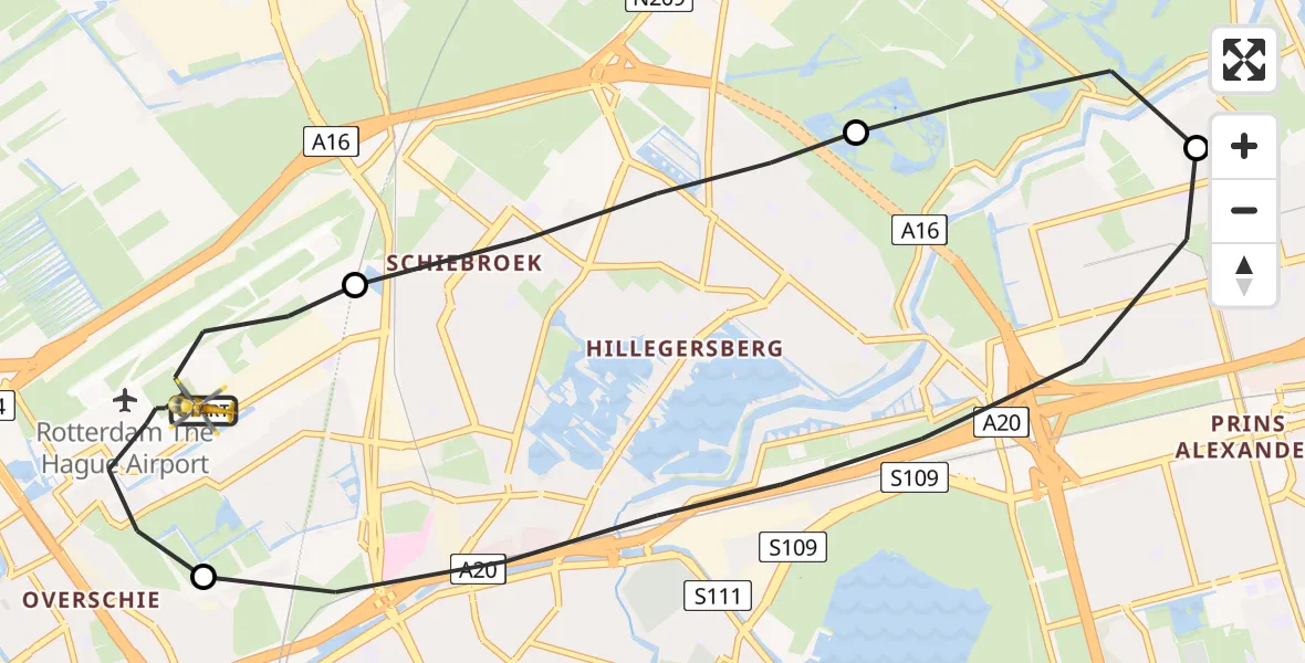 Vluchtroute Traumahelikopter Rotterdam The Hague Airport - Rotterdam The Hague Airport, 20 april 2023, 08:06