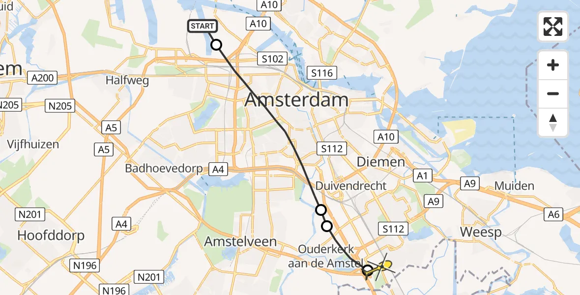 Routekaart van de vlucht: Lifeliner 1 naar Academisch Medisch Centrum (AMC)