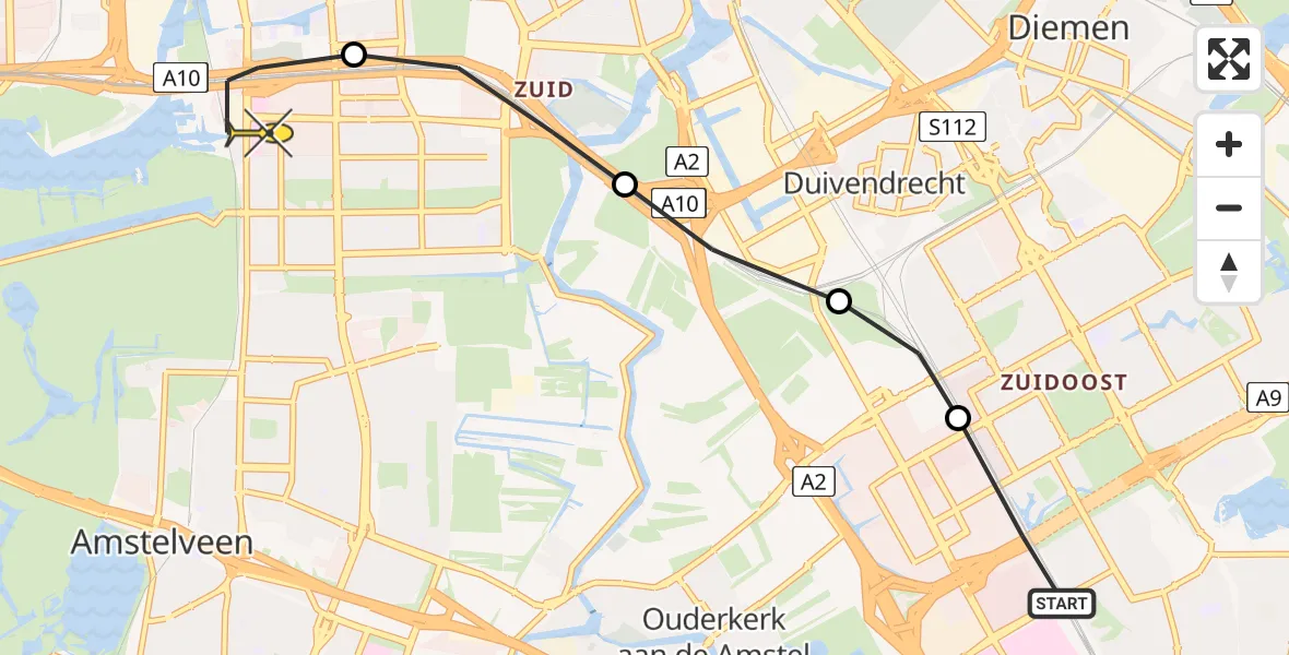 Routekaart van de vlucht: Lifeliner 1 naar VU Medisch Centrum Amsterdam