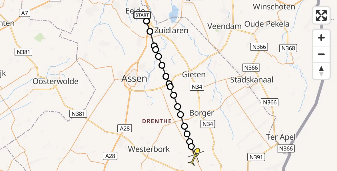 Routekaart van de vlucht: Lifeliner 4 naar Schoonoord