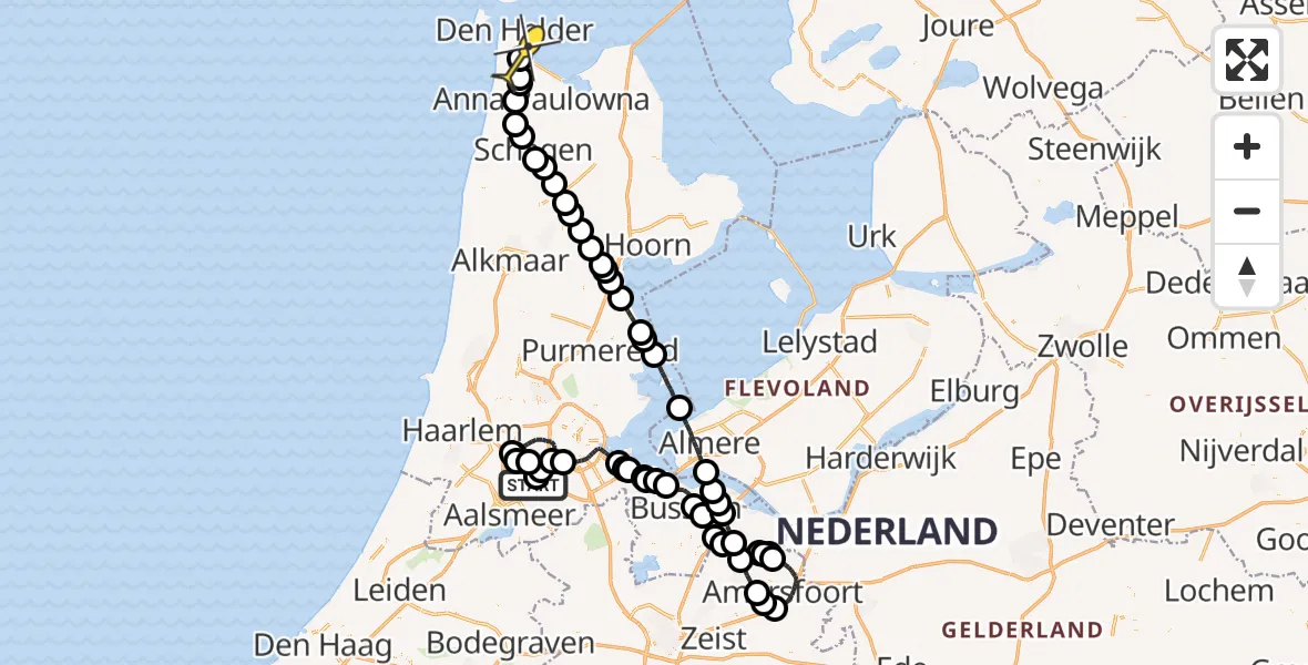 Routekaart van de vlucht: Politieheli naar Vliegveld De Kooy