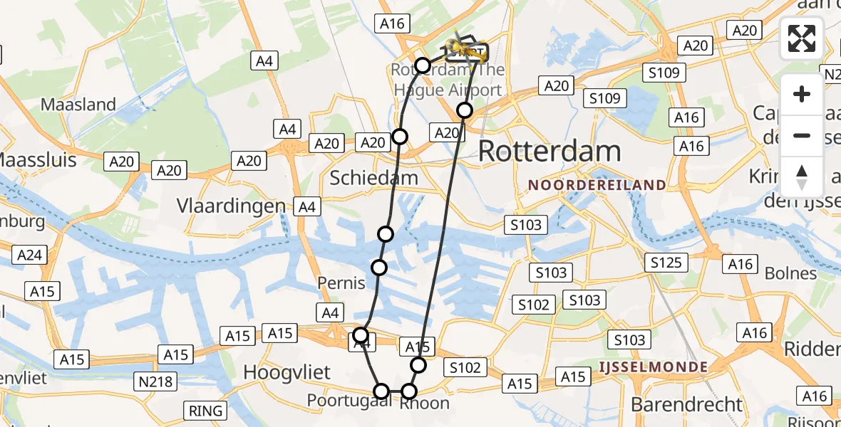 Vluchtroute Traumahelikopter Rotterdam The Hague Airport - Rotterdam The Hague Airport, 20 april 2023, 10:46