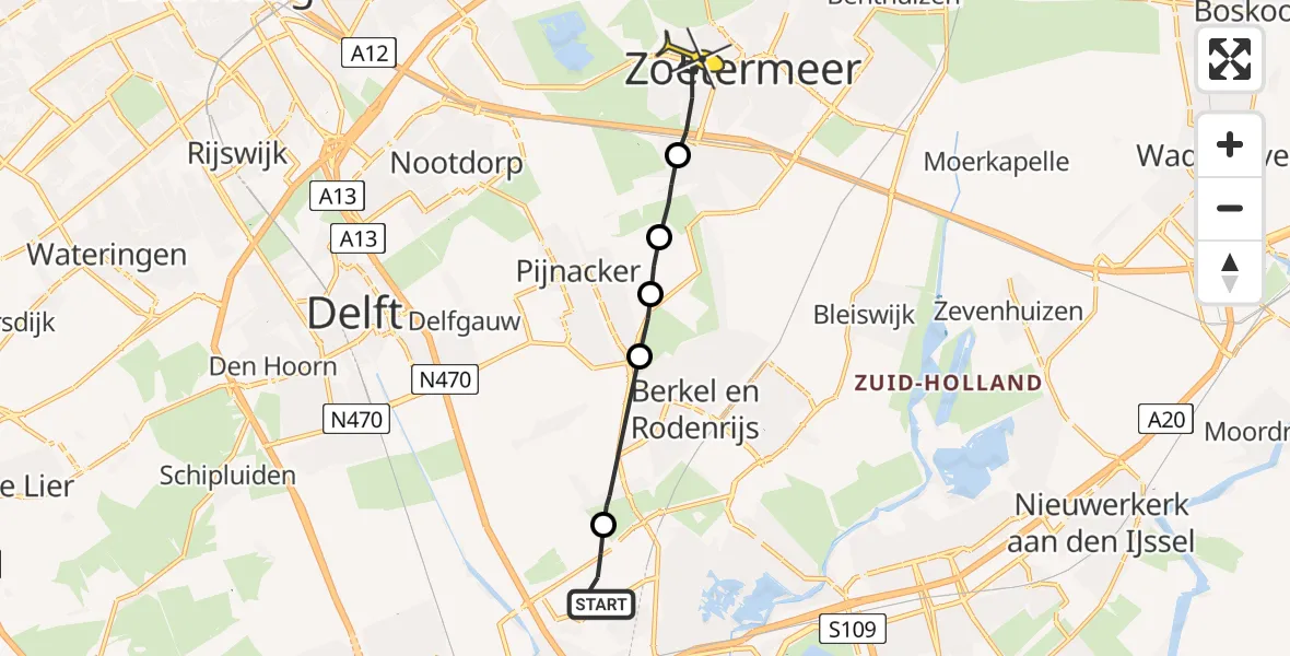 Routekaart van de vlucht: Lifeliner 2 naar Zoetermeer