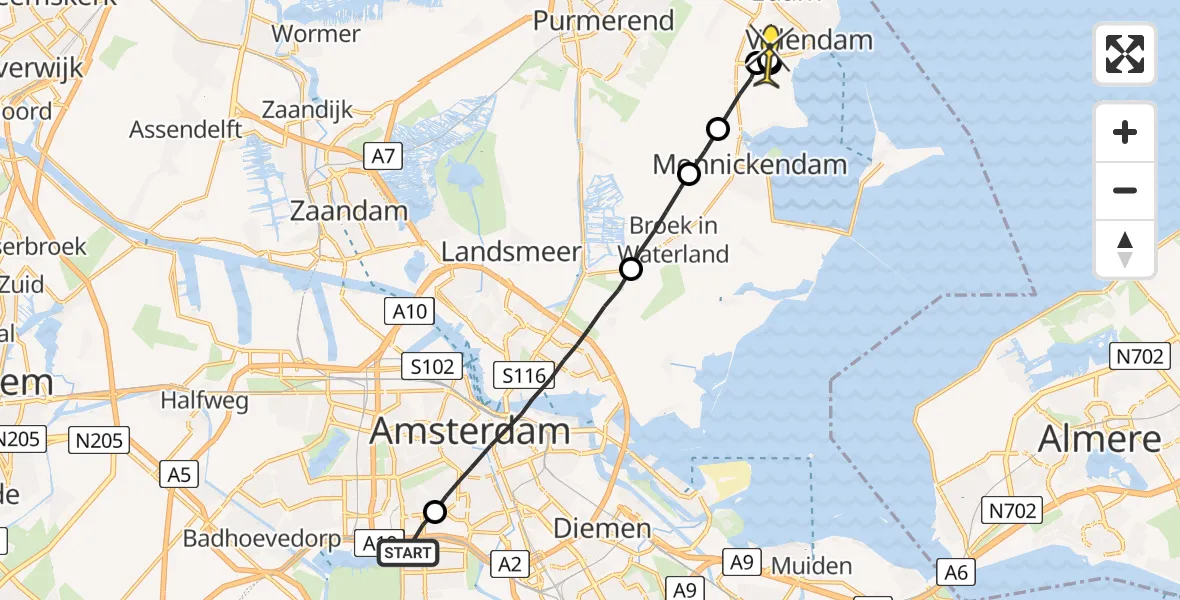 Routekaart van de vlucht: Lifeliner 1 naar Volendam