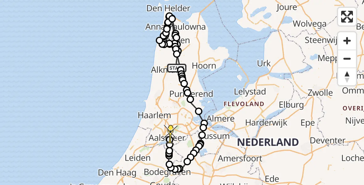 Routekaart van de vlucht: Politiehelikopter naar Oude Meer