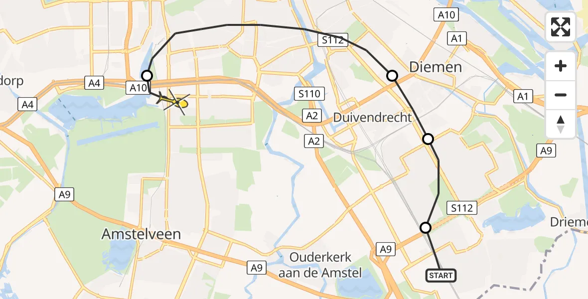 Routekaart van de vlucht: Lifeliner 1 naar VU Medisch Centrum Amsterdam