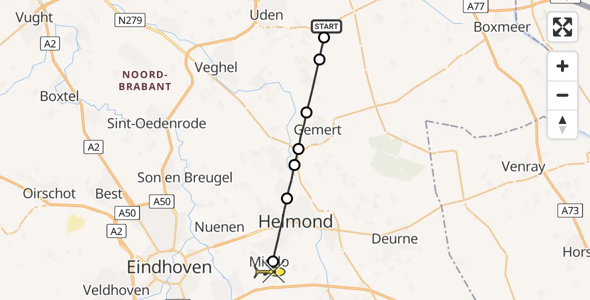Routekaart van de vlucht: Lifeliner 3 naar Mierlo