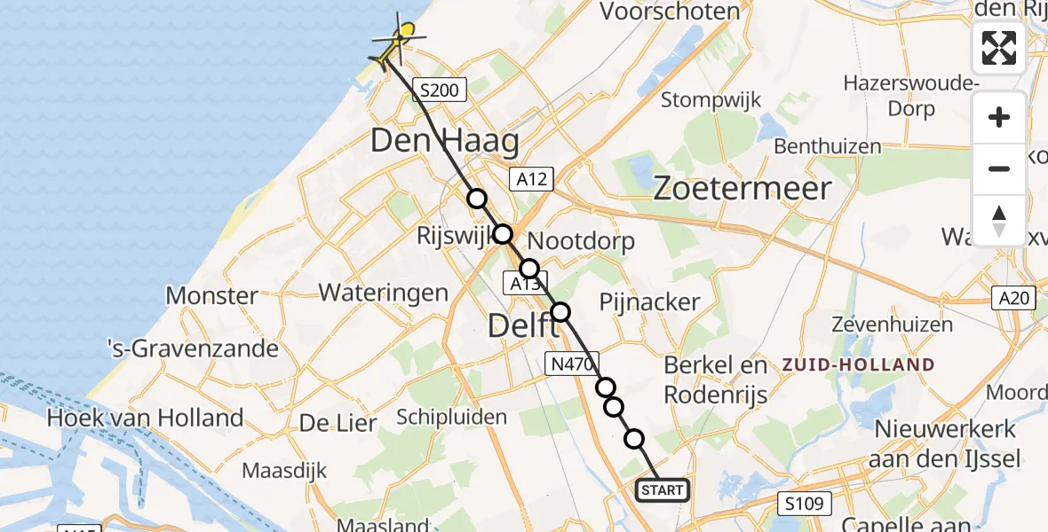 Routekaart van de vlucht: Lifeliner 2 naar Den Haag