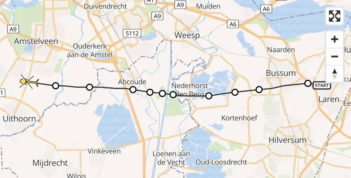 Routekaart van de vlucht: Politiehelikopter naar Amstelveen