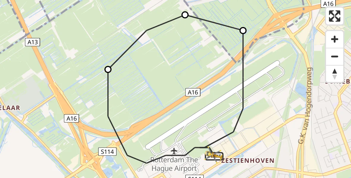 Vluchtroute Traumahelikopter Rotterdam The Hague Airport - Rotterdam The Hague Airport, 21 april 2023, 00:01