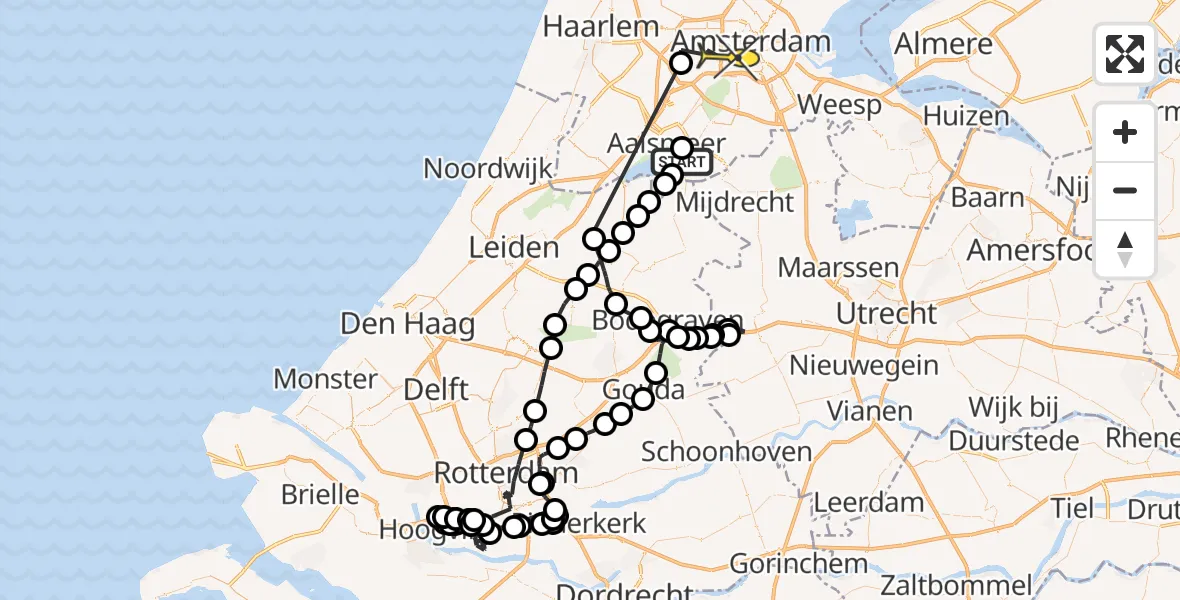 Routekaart van de vlucht: Politieheli naar Amsterdam