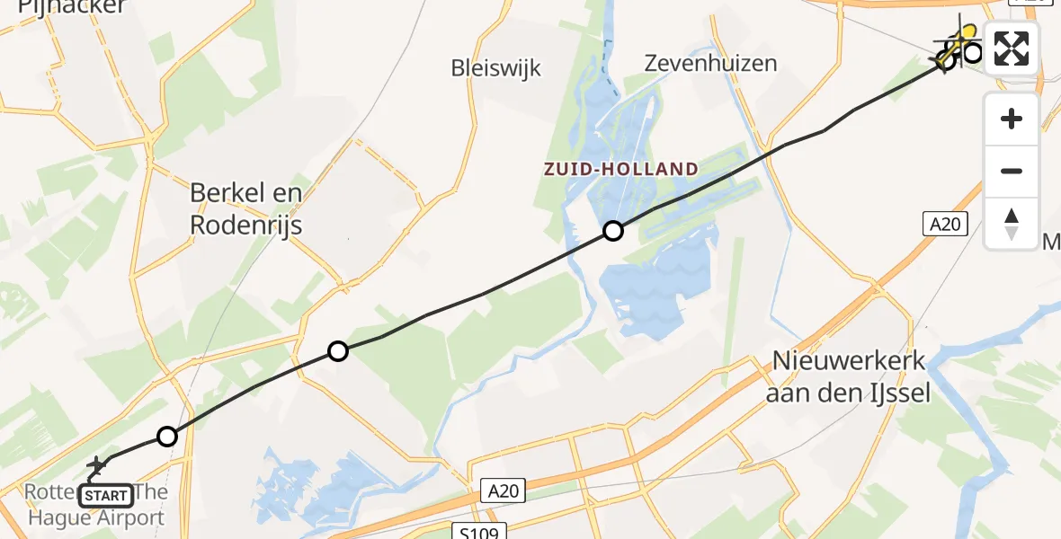 Routekaart van de vlucht: Lifeliner 2 naar Waddinxveen