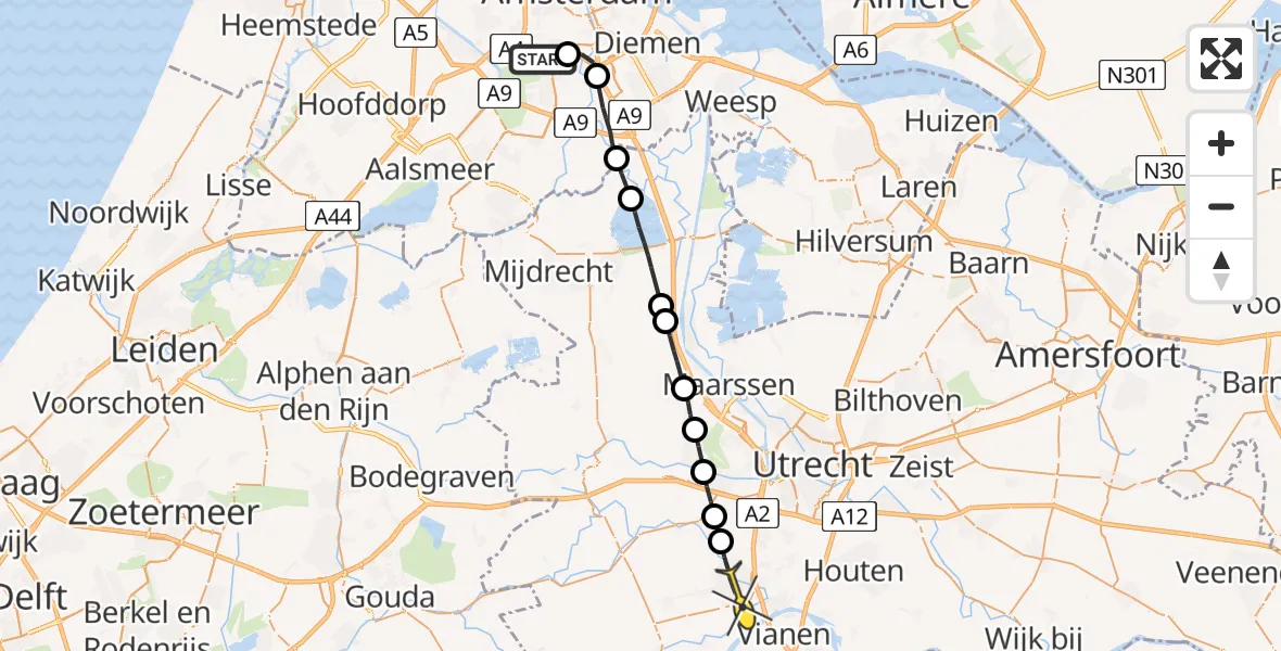 Routekaart van de vlucht: Lifeliner 1 naar IJsselstein