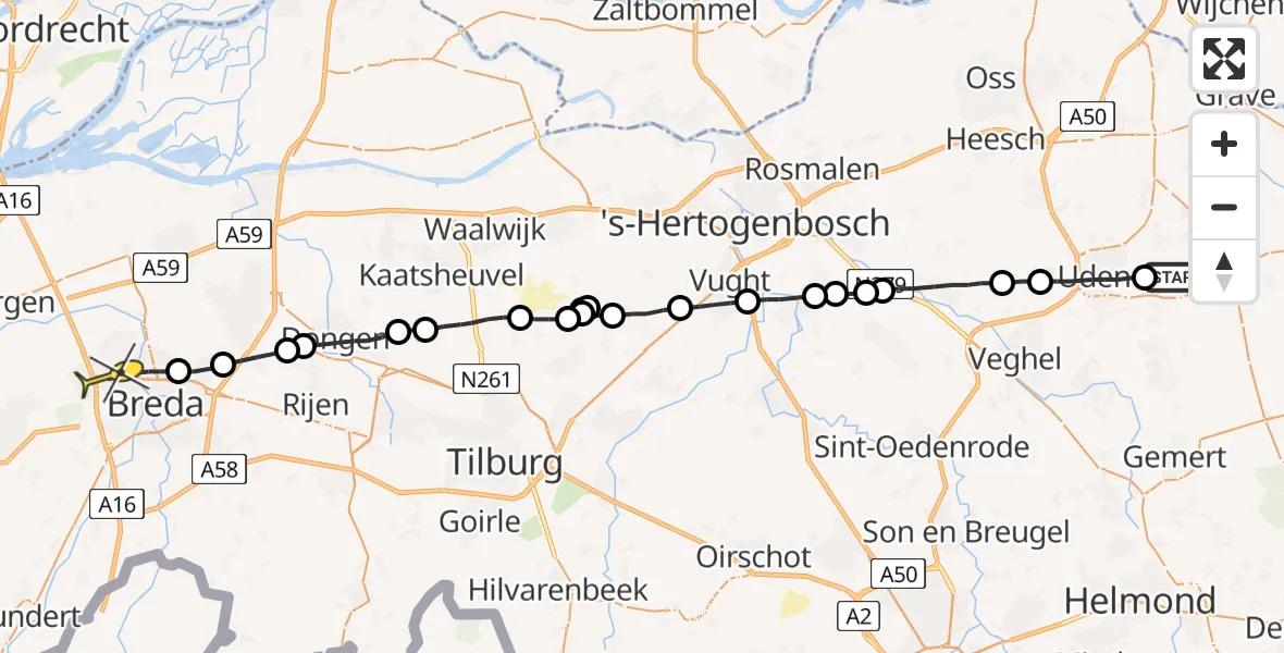 Routekaart van de vlucht: Lifeliner 3 naar Breda