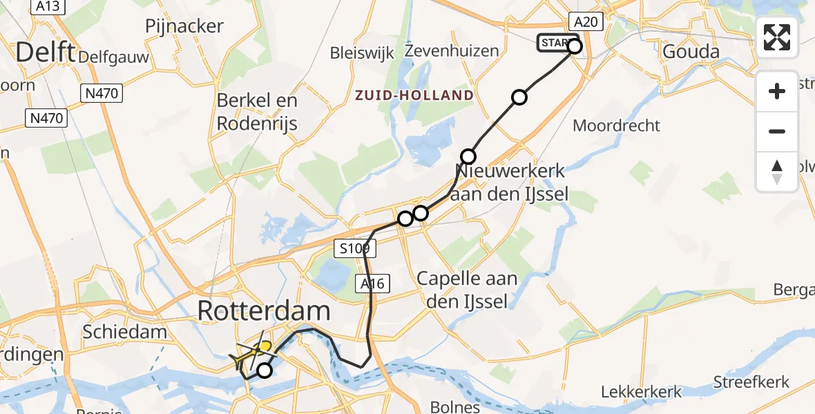 Routekaart van de vlucht: Lifeliner 2 naar Erasmus MC