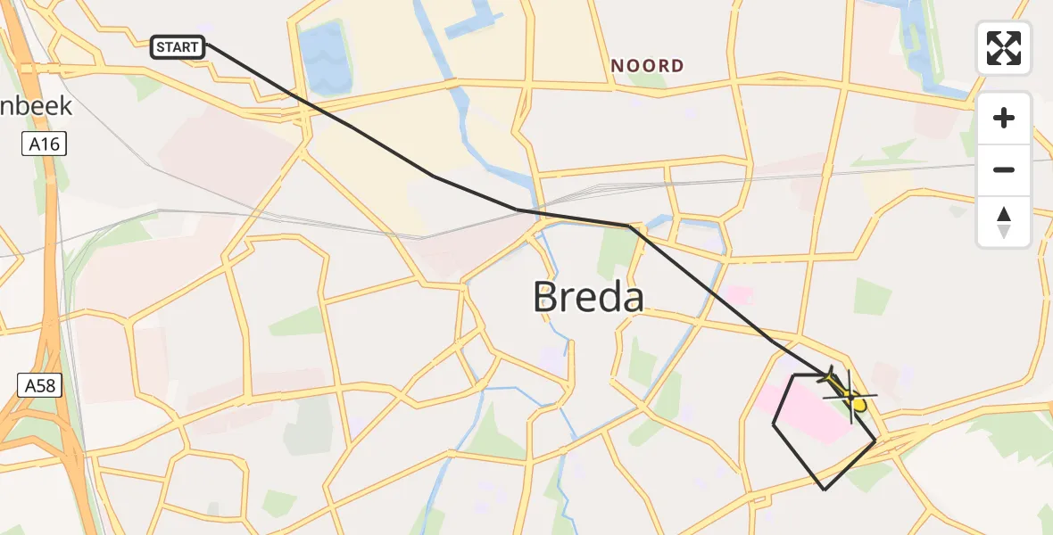 Routekaart van de vlucht: Lifeliner 3 naar Breda