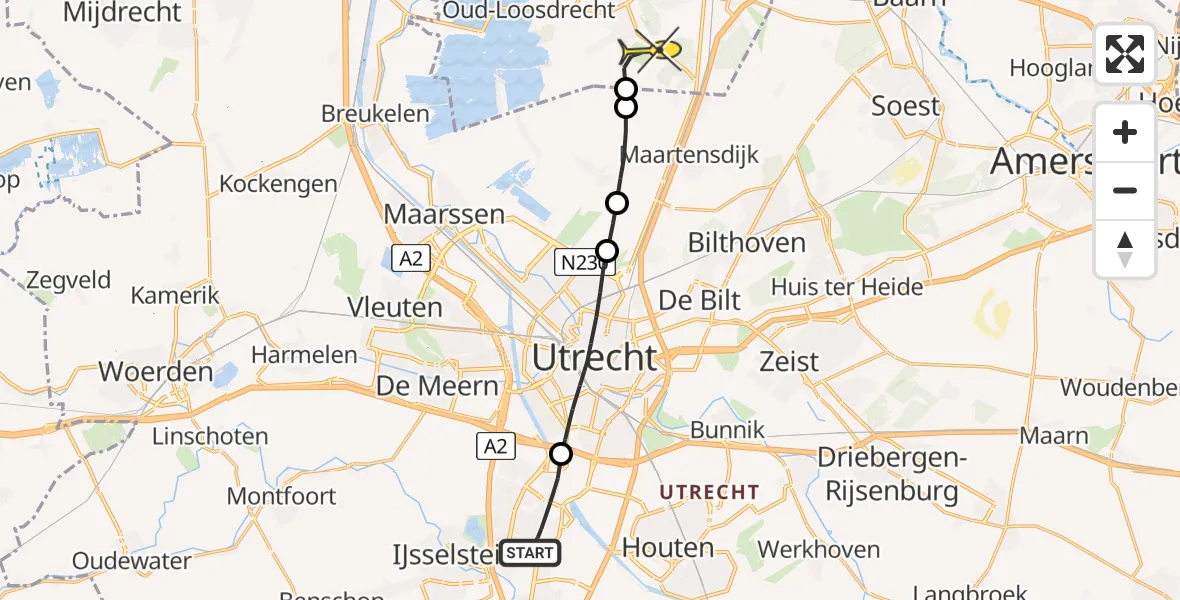 Routekaart van de vlucht: Lifeliner 1 naar Vliegveld Hilversum