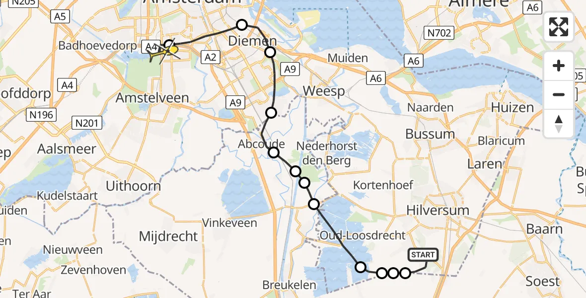 Routekaart van de vlucht: Lifeliner 1 naar VU Medisch Centrum Amsterdam