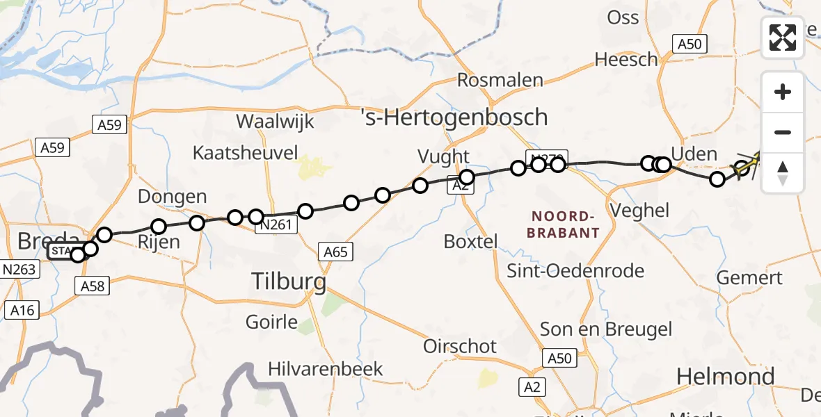 Routekaart van de vlucht: Lifeliner 3 naar Vliegbasis Volkel