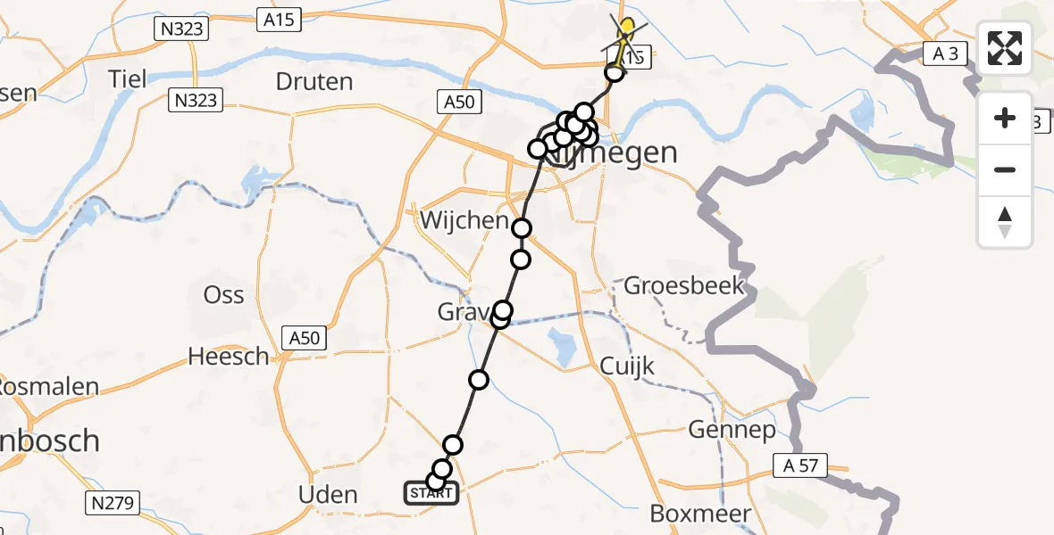 Routekaart van de vlucht: Politieheli naar Bemmel