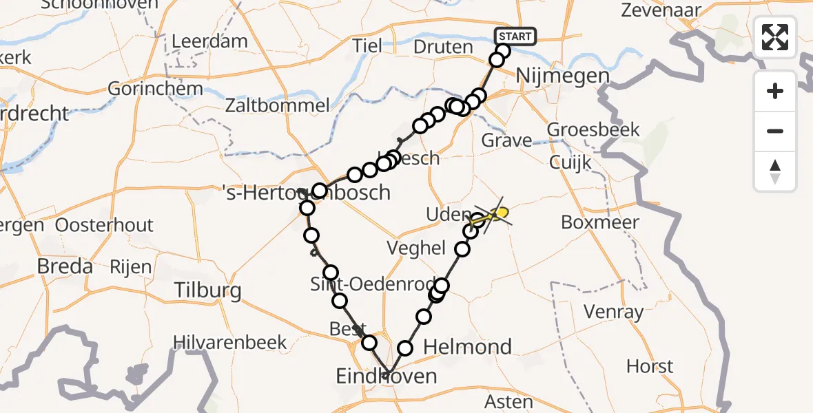 Routekaart van de vlucht: Politieheli naar Vliegbasis Volkel