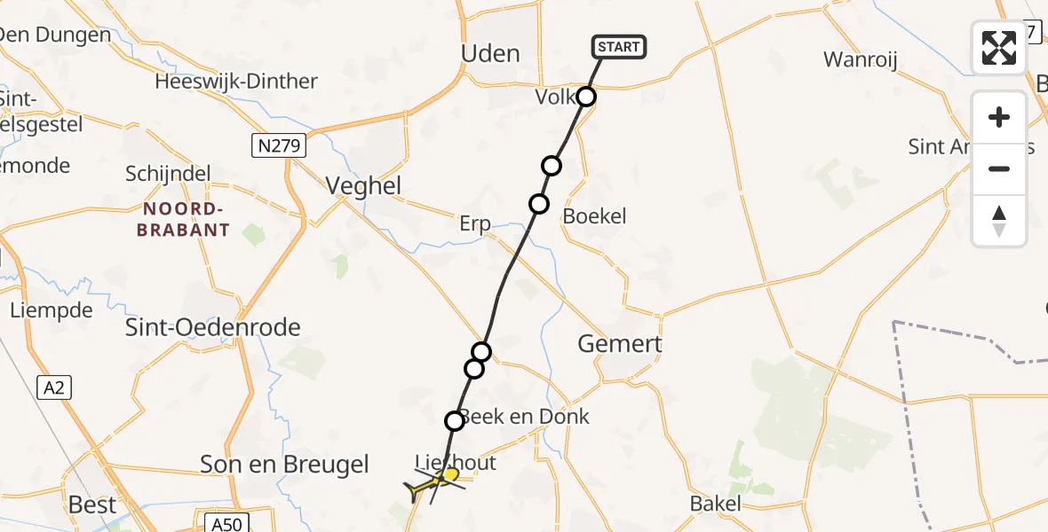 Routekaart van de vlucht: Lifeliner 3 naar Lieshout