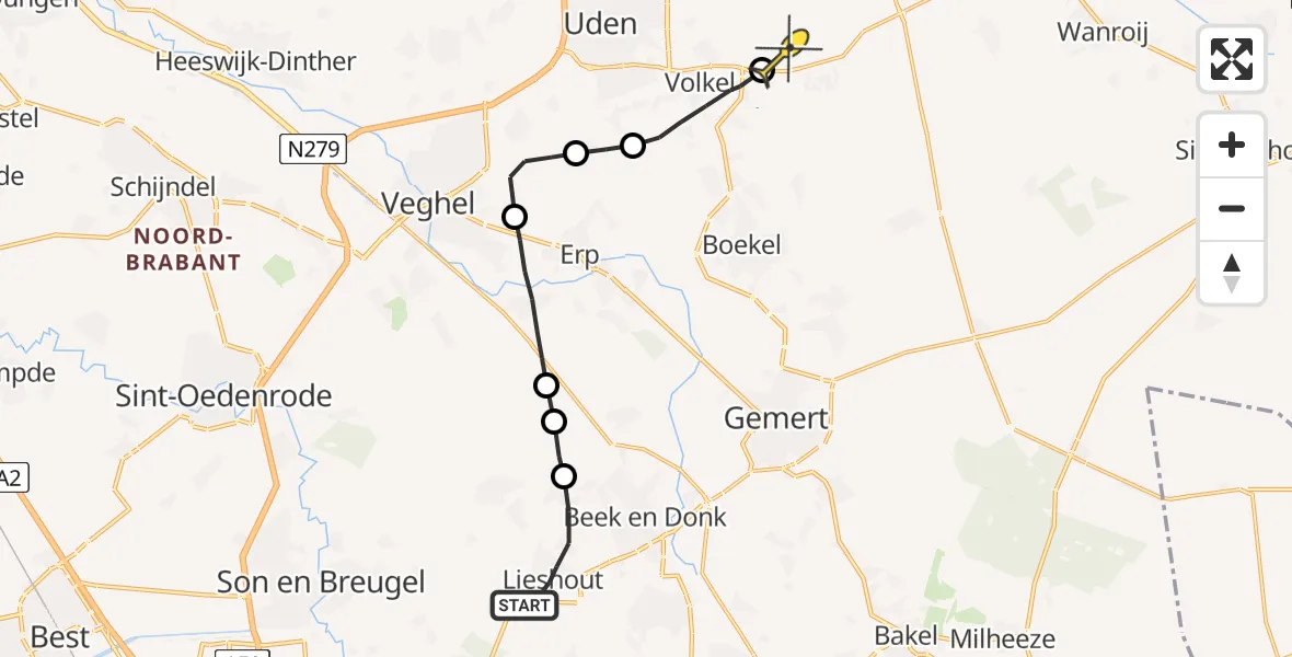 Routekaart van de vlucht: Lifeliner 3 naar Vliegbasis Volkel