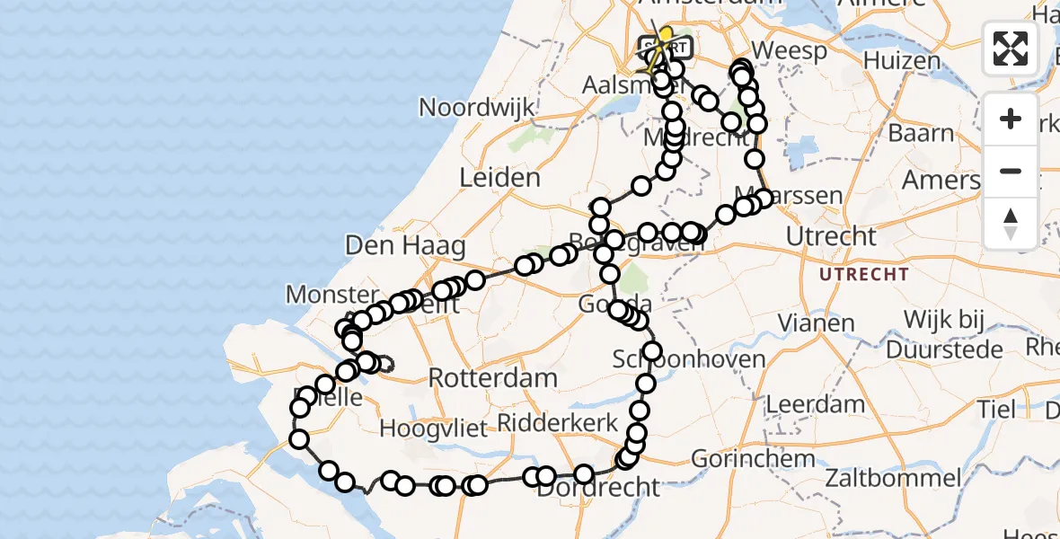 Routekaart van de vlucht: Politieheli naar Schiphol