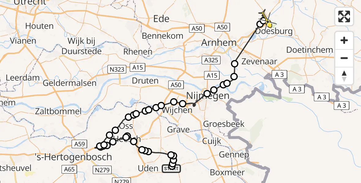 Routekaart van de vlucht: Politieheli naar Dieren