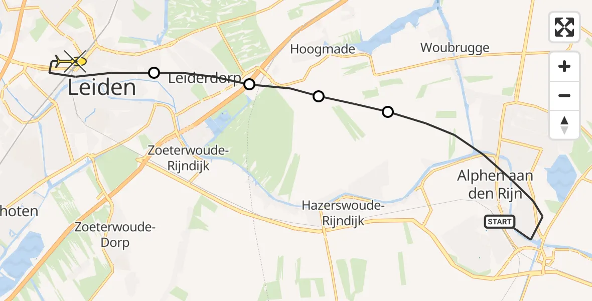 Routekaart van de vlucht: Lifeliner 1 naar Leiden