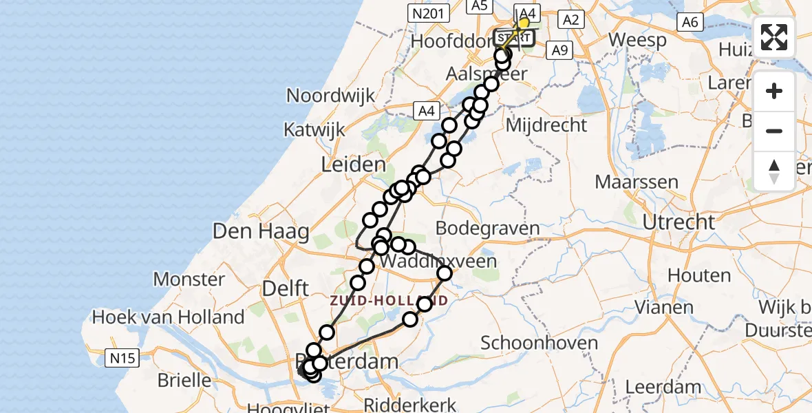 Routekaart van de vlucht: Politieheli naar Schiphol