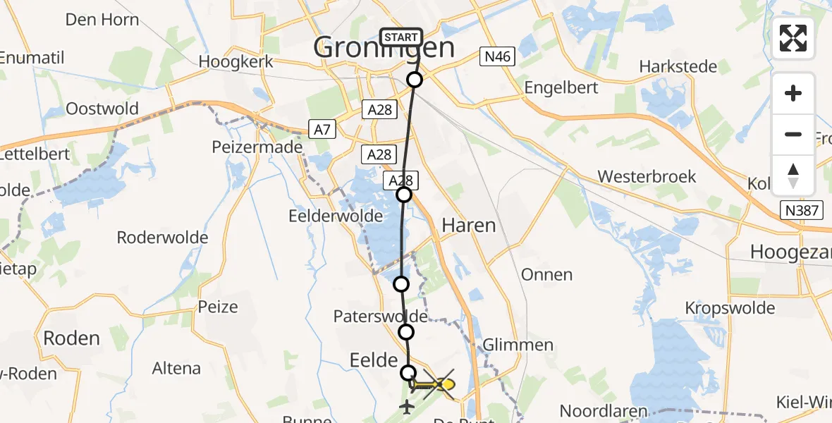 Routekaart van de vlucht: Lifeliner 4 naar Groningen Airport Eelde