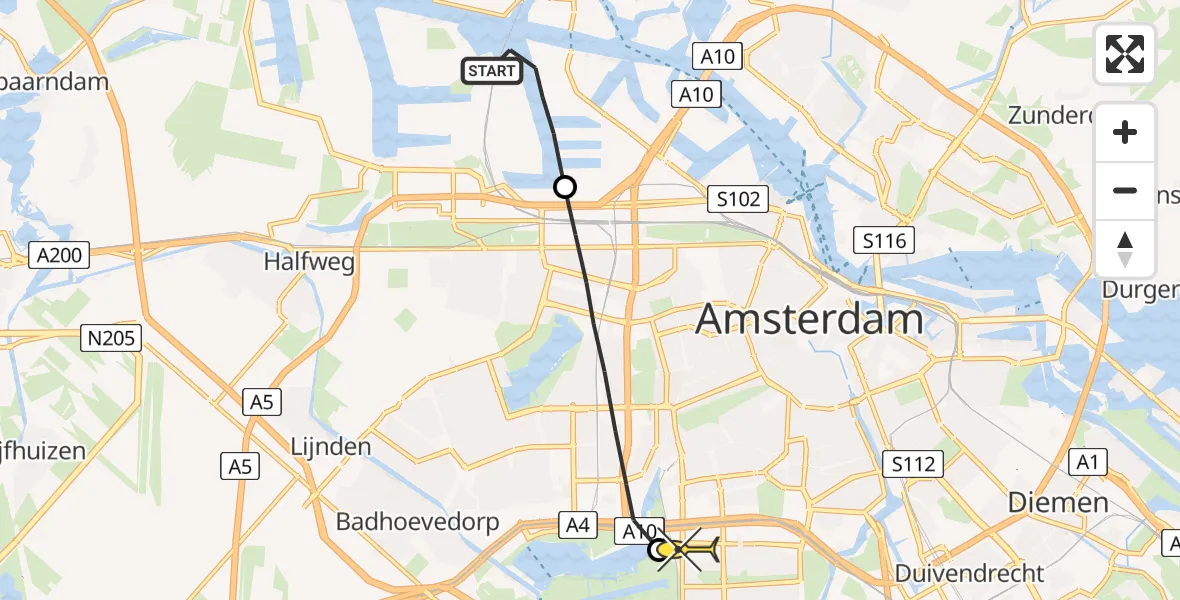 Routekaart van de vlucht: Lifeliner 1 naar VU Medisch Centrum Amsterdam