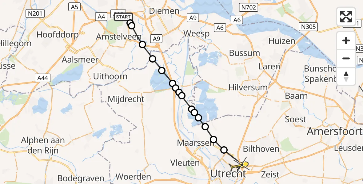 Routekaart van de vlucht: Lifeliner 1 naar Utrecht