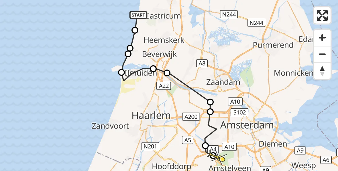 Routekaart van de vlucht: Politieheli naar Badhoevedorp
