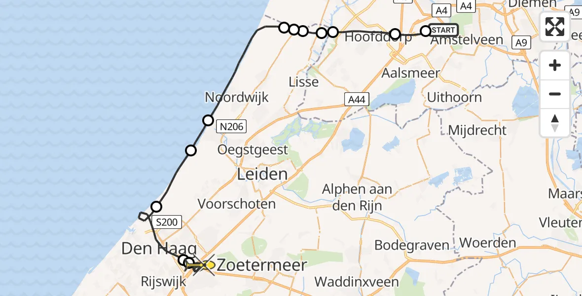 Routekaart van de vlucht: Politieheli naar Den Haag