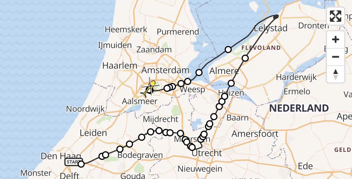 Routekaart van de vlucht: Politieheli naar Schiphol