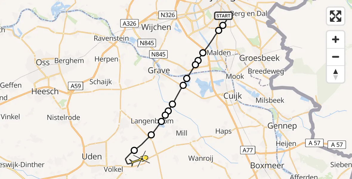 Routekaart van de vlucht: Lifeliner 3 naar Vliegbasis Volkel