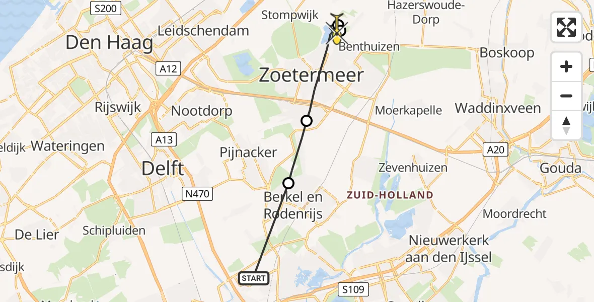 Routekaart van de vlucht: Lifeliner 2 naar Zoetermeer